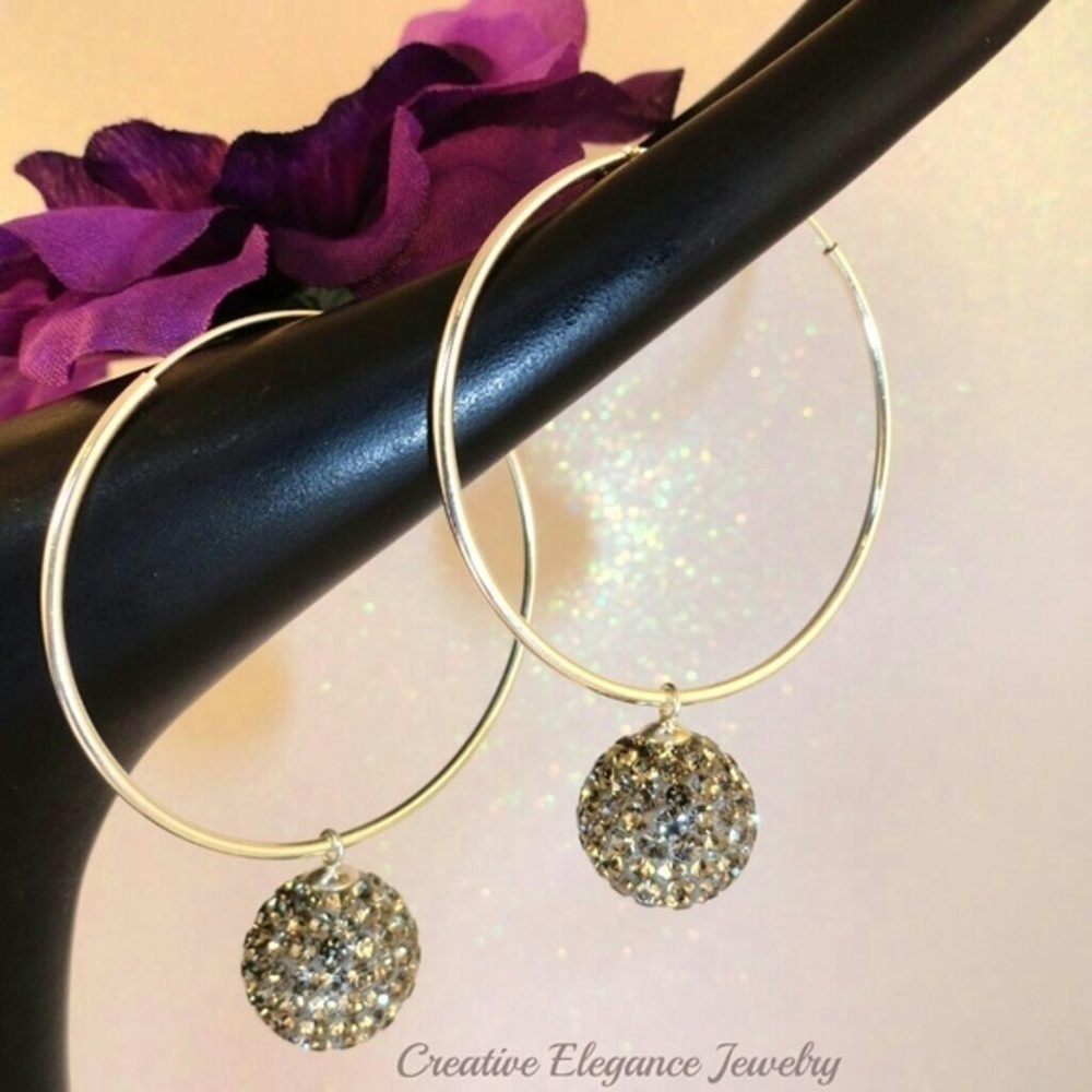 Sterling Silver Black Diamond Hoop Earrings
